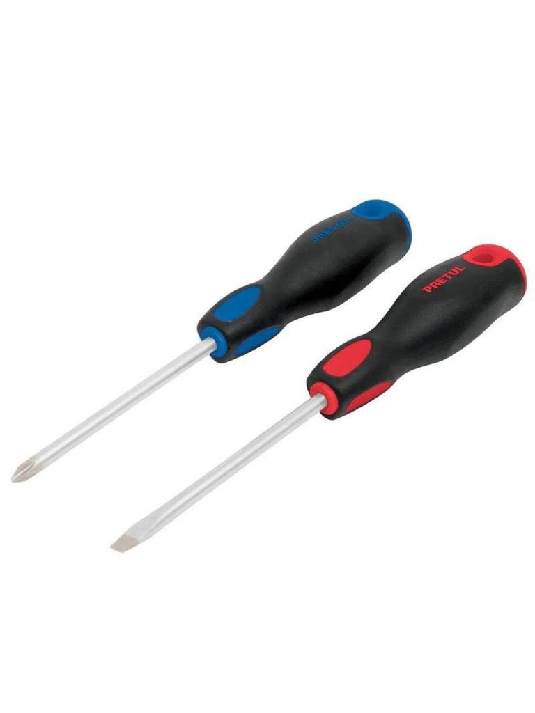 TRU- JUEGO DESARMADORES PRETUL 2 PIEZAS 3/16X4 MANGO BICOLOR