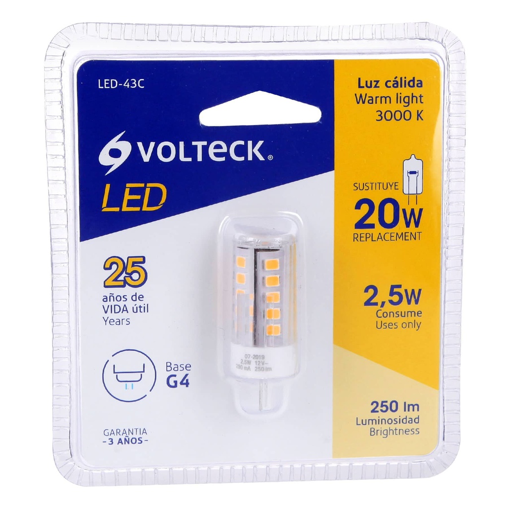 TRU- LÁMPARA DE LED 3W BASE G4 FOCO CÁPSULA BC