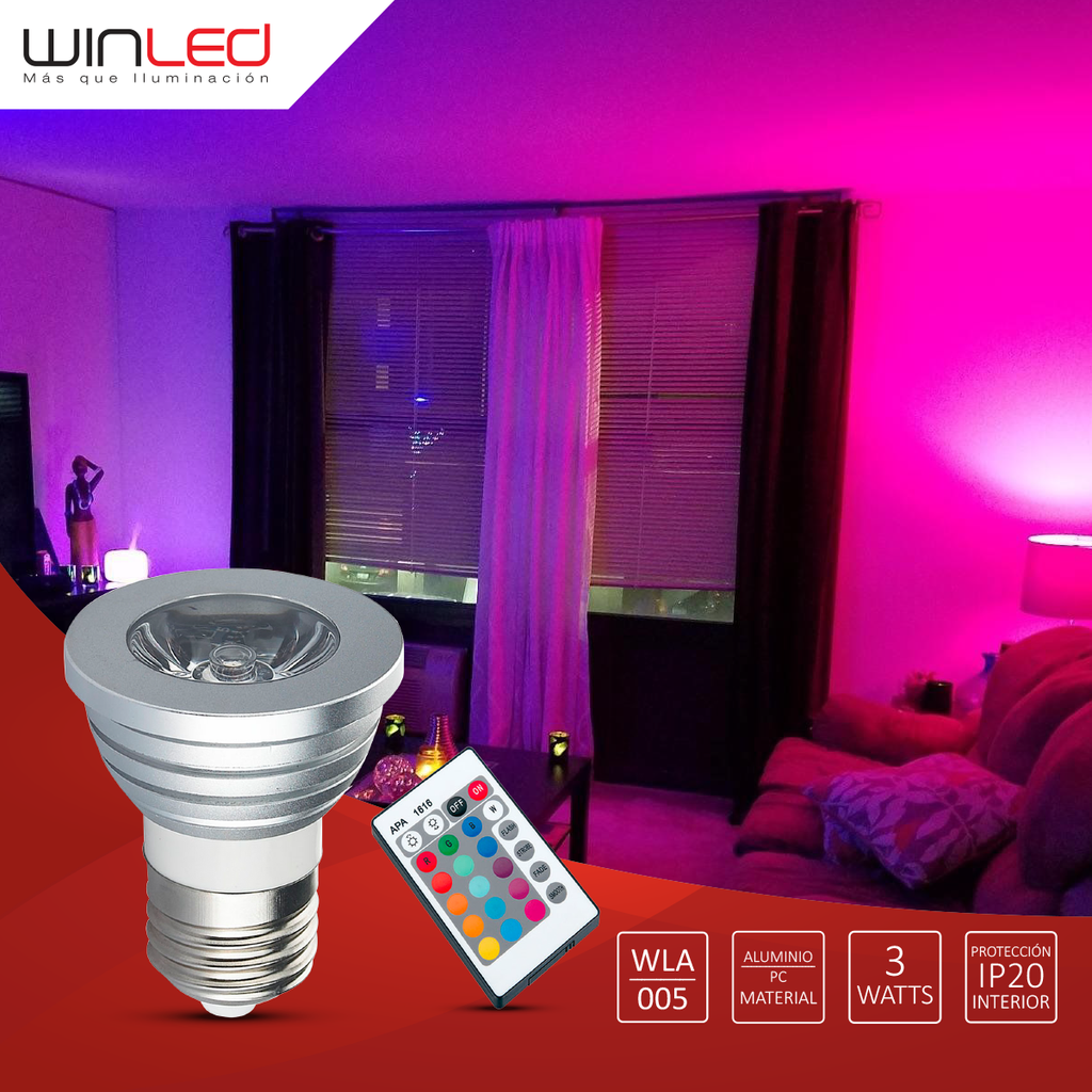 WIN- LÁMPARA LED SPOT E26 3W RGB