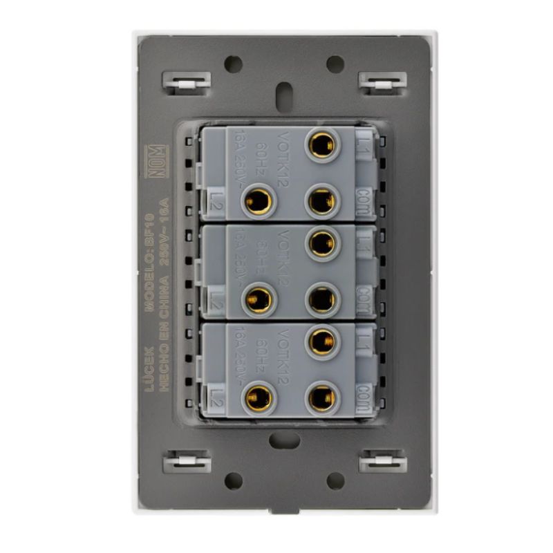 LCK - PLACA PLANA CON 3 INTERRUPTORES DE ESCALERA DE 1 MODULO FLAT BLANCO