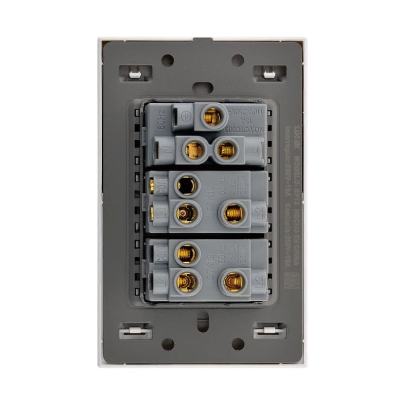 INN - PLACA LUXURY DE CONTACTO Y APAGADOR 2 INTERRUPTORES 3 VÍAS COLOR GRIS OXFORD