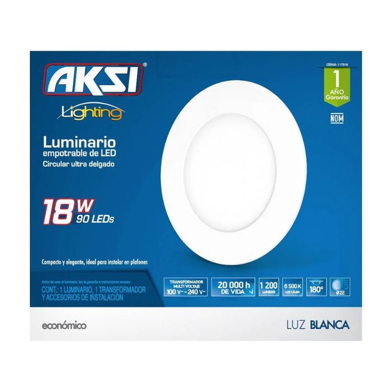 AKS- LUMINARIO EMPOTRABLE CIRCULAR LED, 18W, LUZ BLANCA 6500K