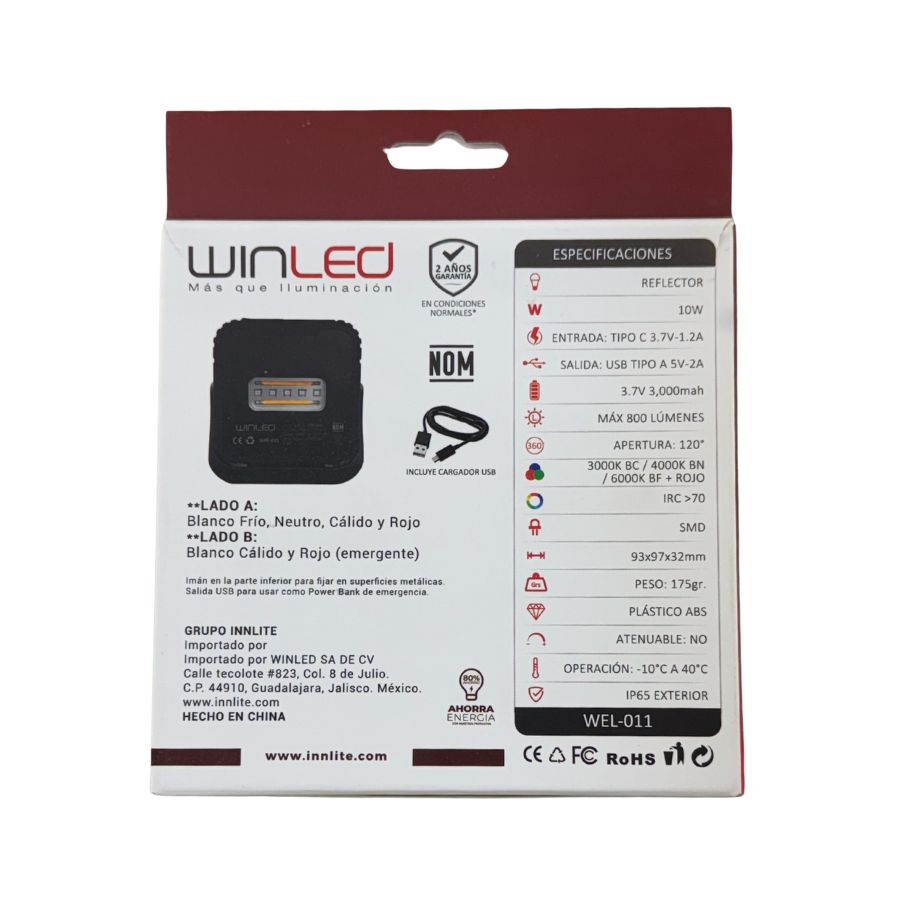 WIN- REFLECTOR LED PORTATIL RECARGABLE USB 10W