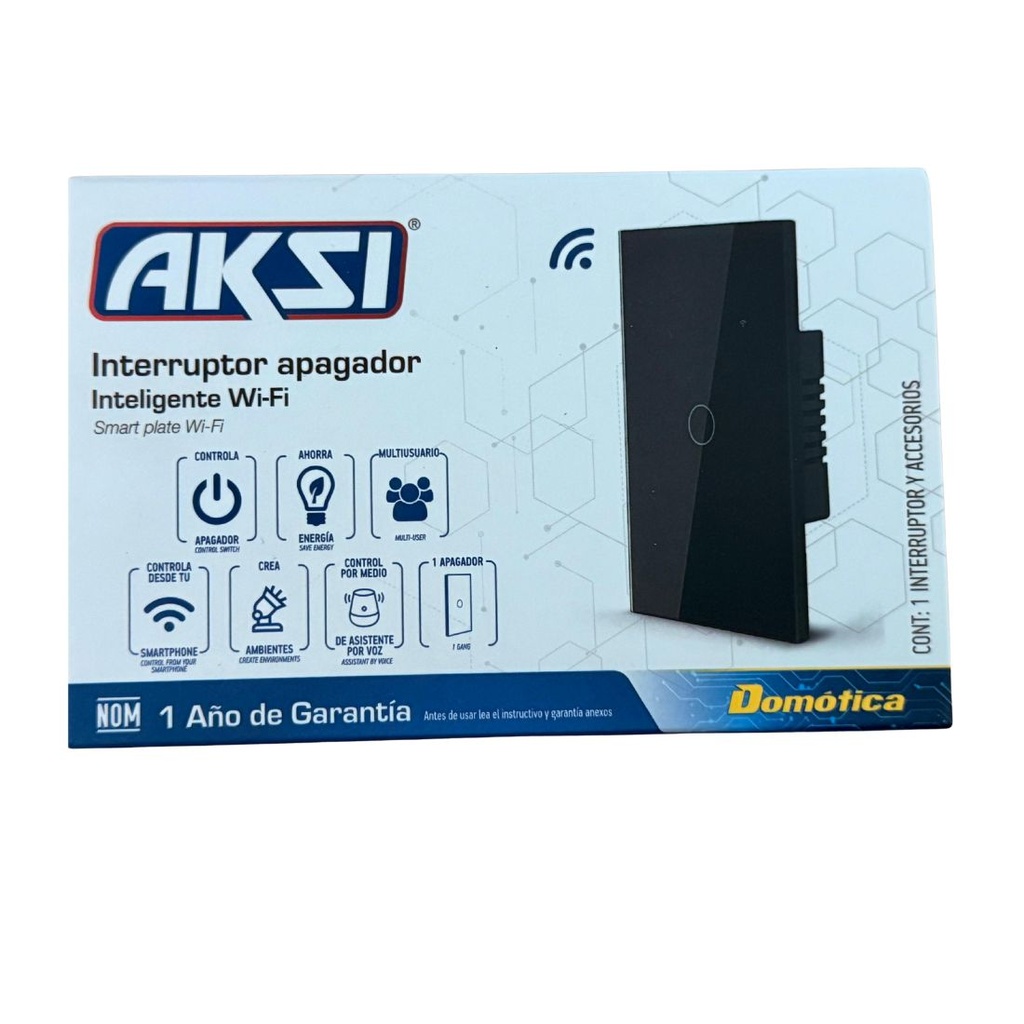 AKS - PLACA INTERRUPTOR APAGADOR INTELIGENTE WIFI, 1 APAGADOR NEGRO