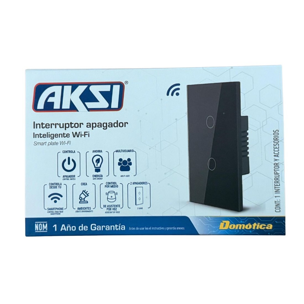 AKS - PLACA INTERRUPTOR APAGADOR INTELIGENTE WIFI, 2 APAGADORES