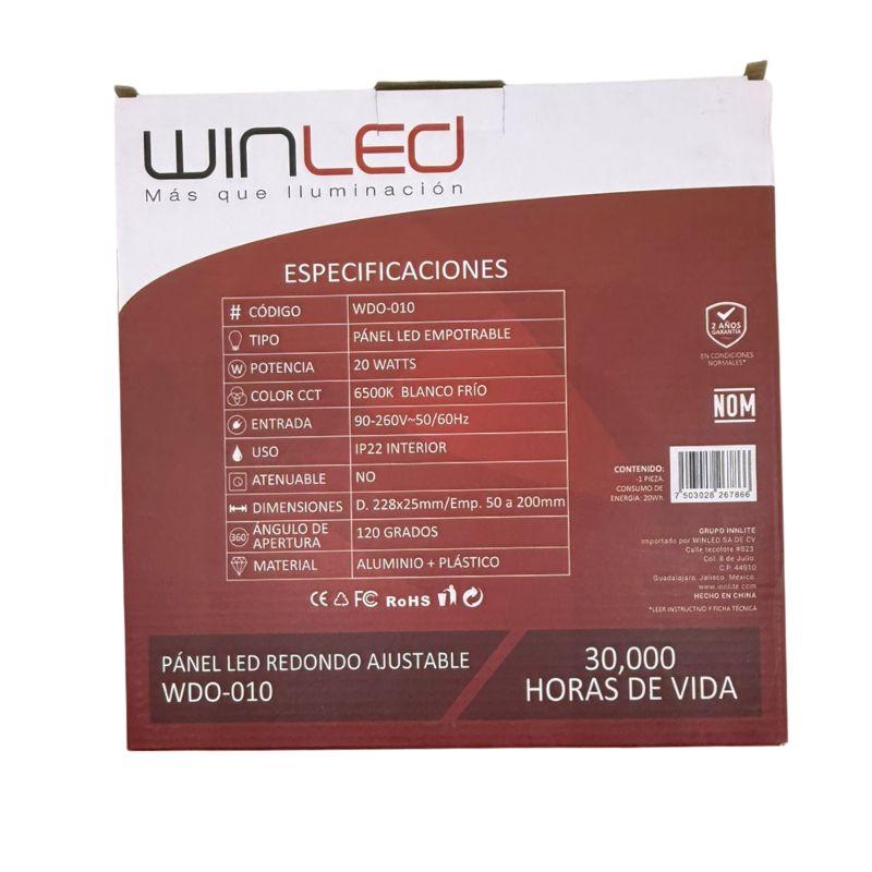 WIN- PANEL LED EMPOTRABLE AJUSTABLE 20W BF