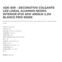 INN- DECORATIVO COLGANTE LED LINEAL 45W 1.2M ALUMINIO NEGRO BLANCO FRÍO