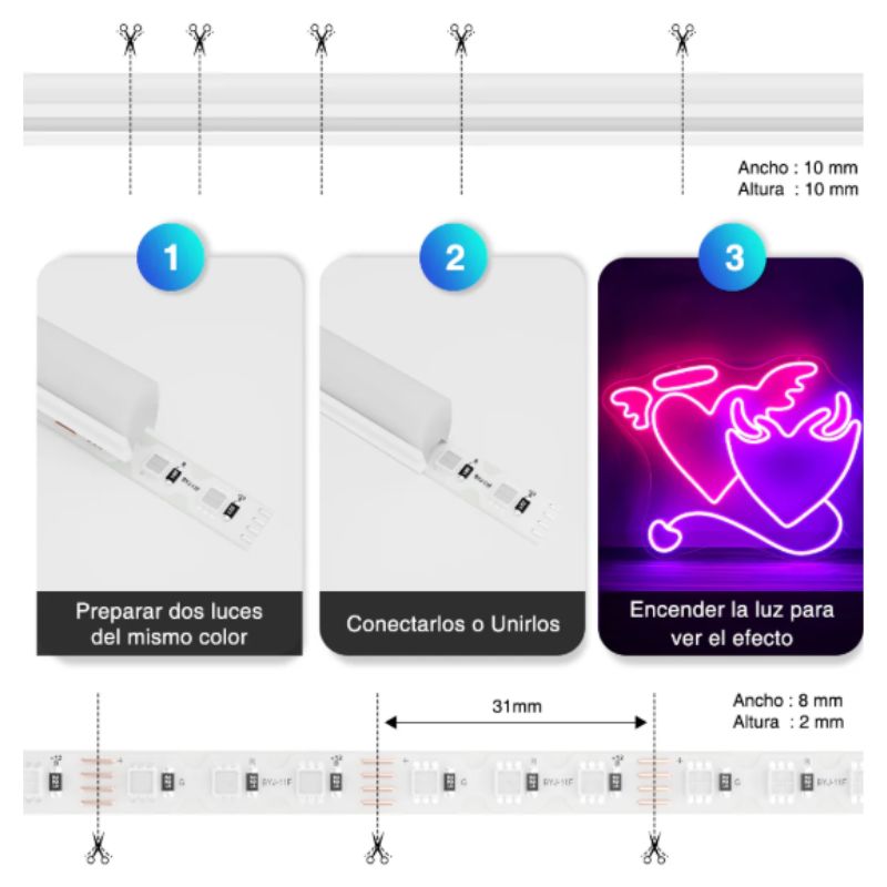 GX- TIRA NEON 2da GEN 12V 120L/M 1M 6MM AZUL HIELO