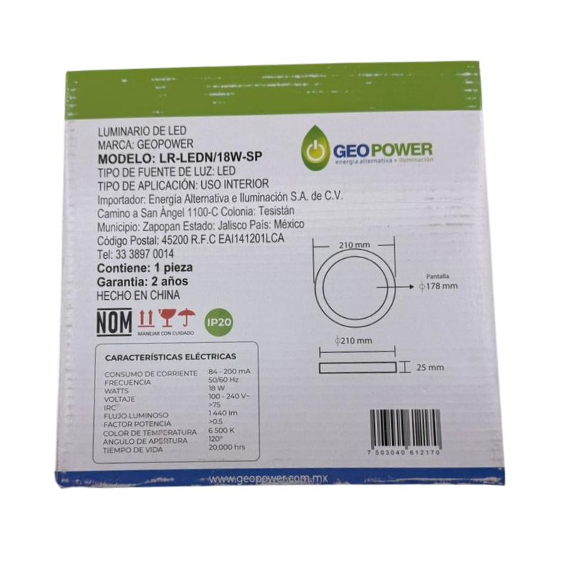 GEO - LED REDONDO 18W SOBREPONER NEGRO