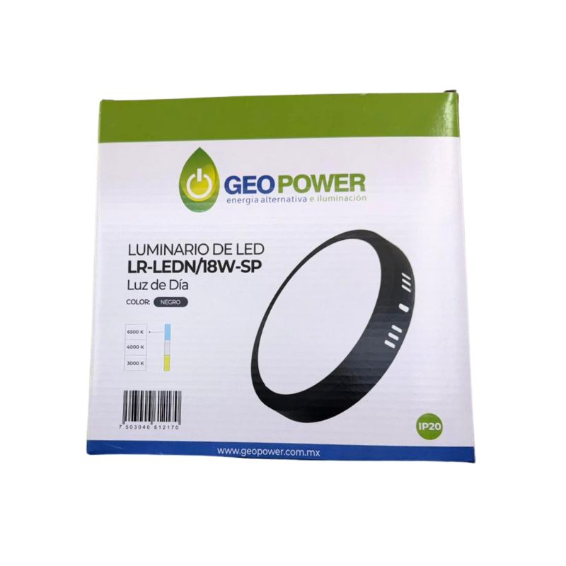 GEO - LED REDONDO 18W SOBREPONER NEGRO