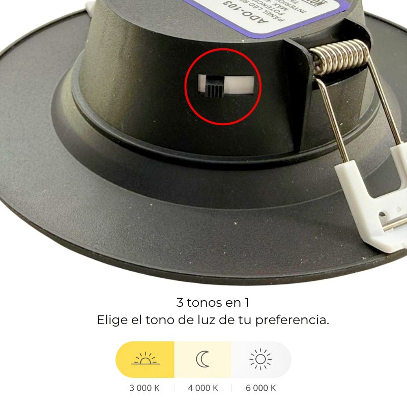 INN- PANEL REDONDO EMPOTRABLE NEGRO 6W