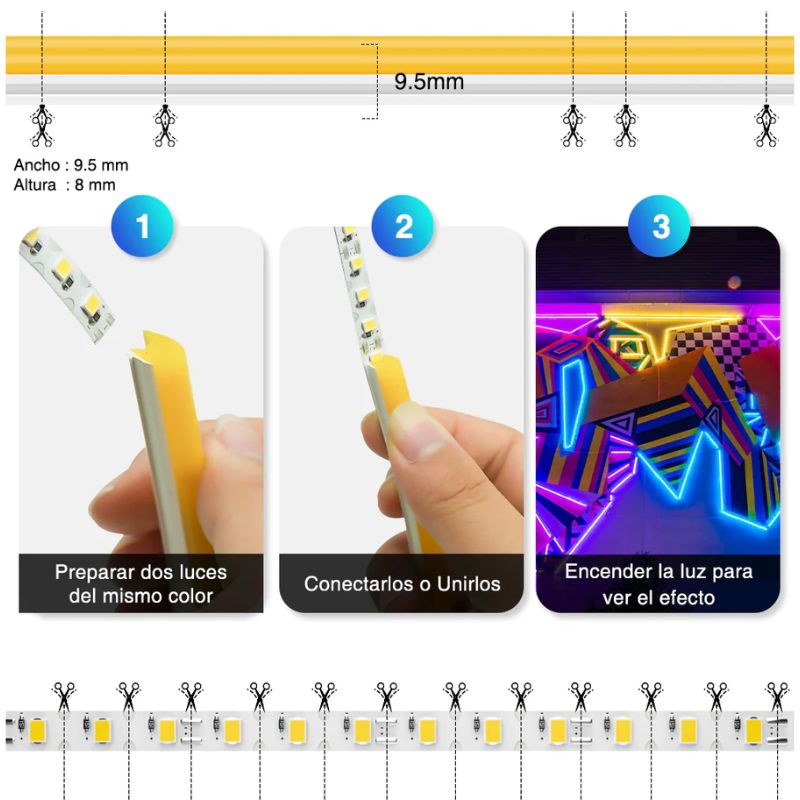GX- TIRA NEON 2da GEN 12V 120L/M 1M 6MM AMARILLO DORADO