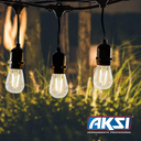 AKS - SERIE DE LUCES DE 14.6M CON 24 SOQUETS, INCLUYE 26 FOCOS LED DE 1W