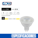 AKS- FOCO LED MR16 3W LUZ CÁLIDA - 127, CAJA COLOR