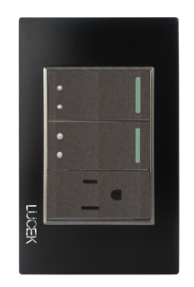 LCK- PLACA CON 2 INTERRUPTORES DE ESCALEA Y CONTACTO CRISTAL NEGRO