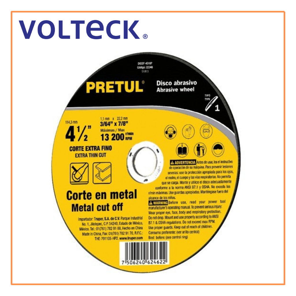 TRU- DISCO "SABLE" ACERO INOX TIPO 1 4-1 1/2" 1.6MM PRETUL