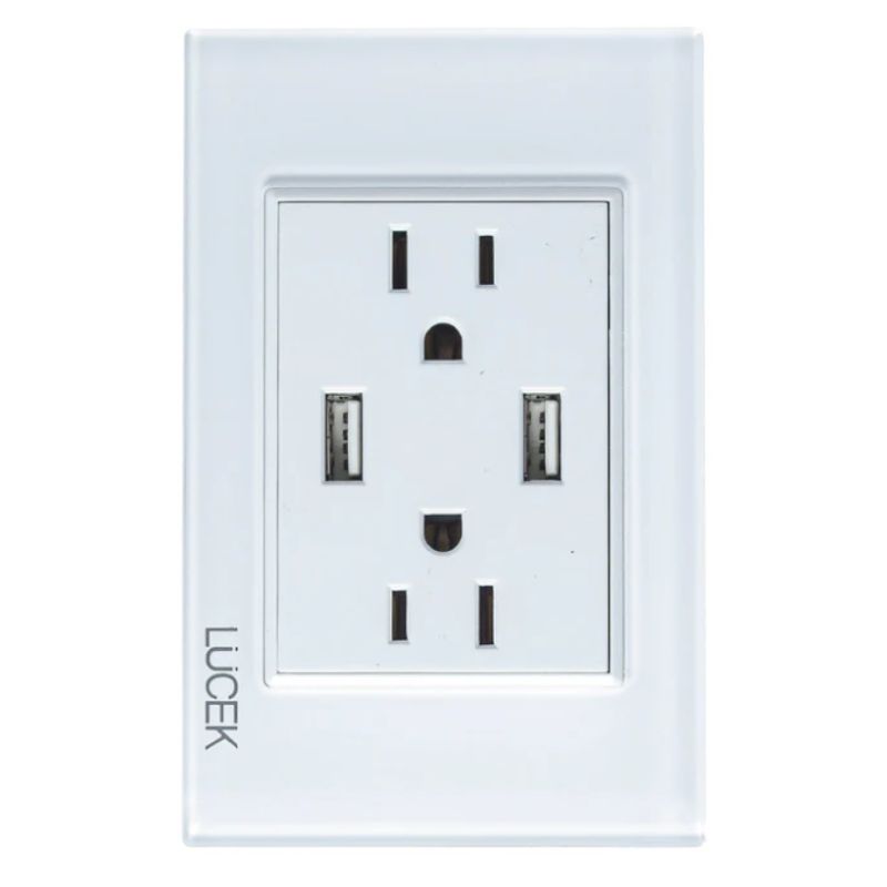 LCK- PLACA CON CONTACTO DUPLEX Y 2 USB CRISTAL BLANCO