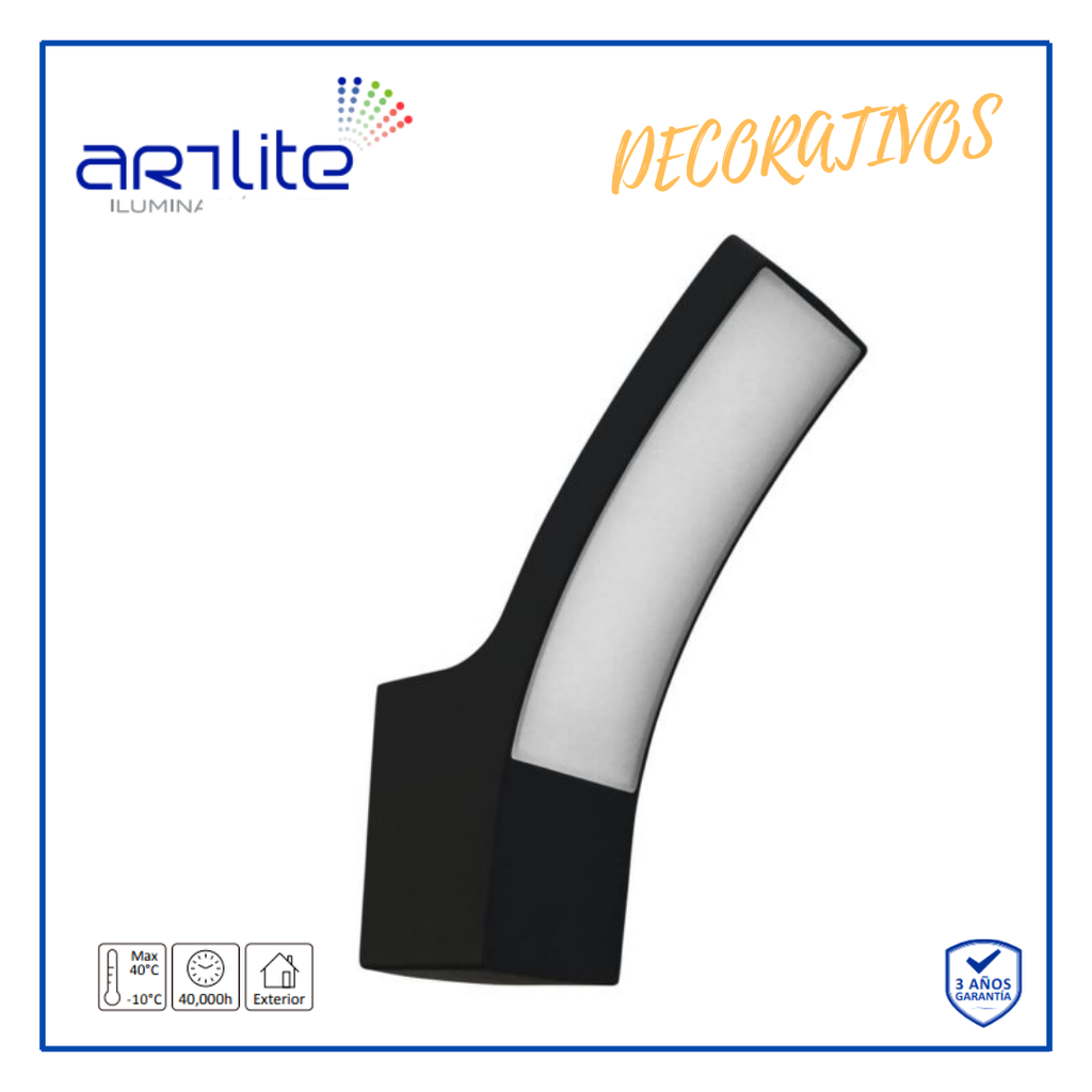 INN- LUMINARIO PARA PARED SOBREPONER CURVO NEGRO LUZ BLANCO FRÍO