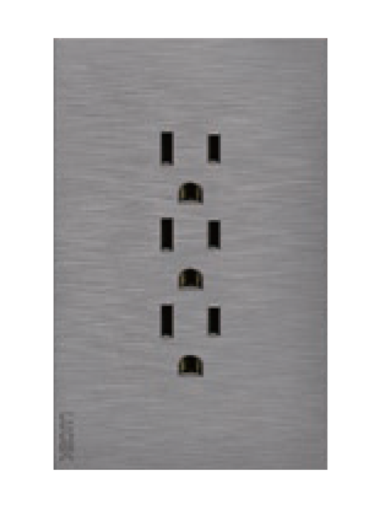 [BF08-P] LCK -  PLACA PLANA CON 3 CONTACTOS DE 1 MÓDULO FLAT PLATA