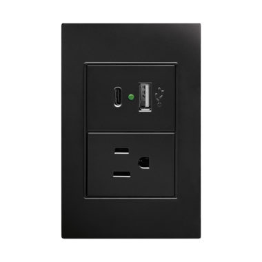 INN - PLACA CONTACTO SENCILLO Y CONVERTIDOR DE VOLTAJE DOBLE USB NEGRO