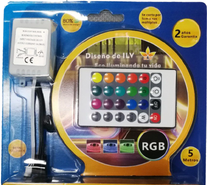 ILV- TIRA 5m RGB 5050 CON CONTOLADOR SIN FUENTE DE PODER