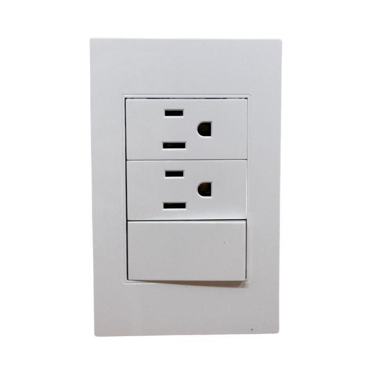 [APL-215] INN- PLACA DOS CONTACTOS Y UN APAGADOR DE 3 VÍAS POLICARBONATO BLANCO