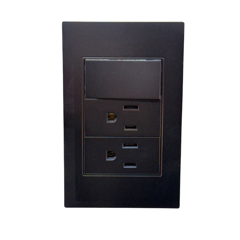 [APL-315] INN- PLACA DOS CONTACTOS Y UN APAGADOR DE 3 VÍAS POLICARBONATO NEGRO