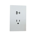 INN - PLACA LUXURY CONTACTO SENCILLO 90-277VCA Y CONVERTIDOR DE VOLTAJE DOBLE USB (TIPO A Y C) COLOR BLANCO
