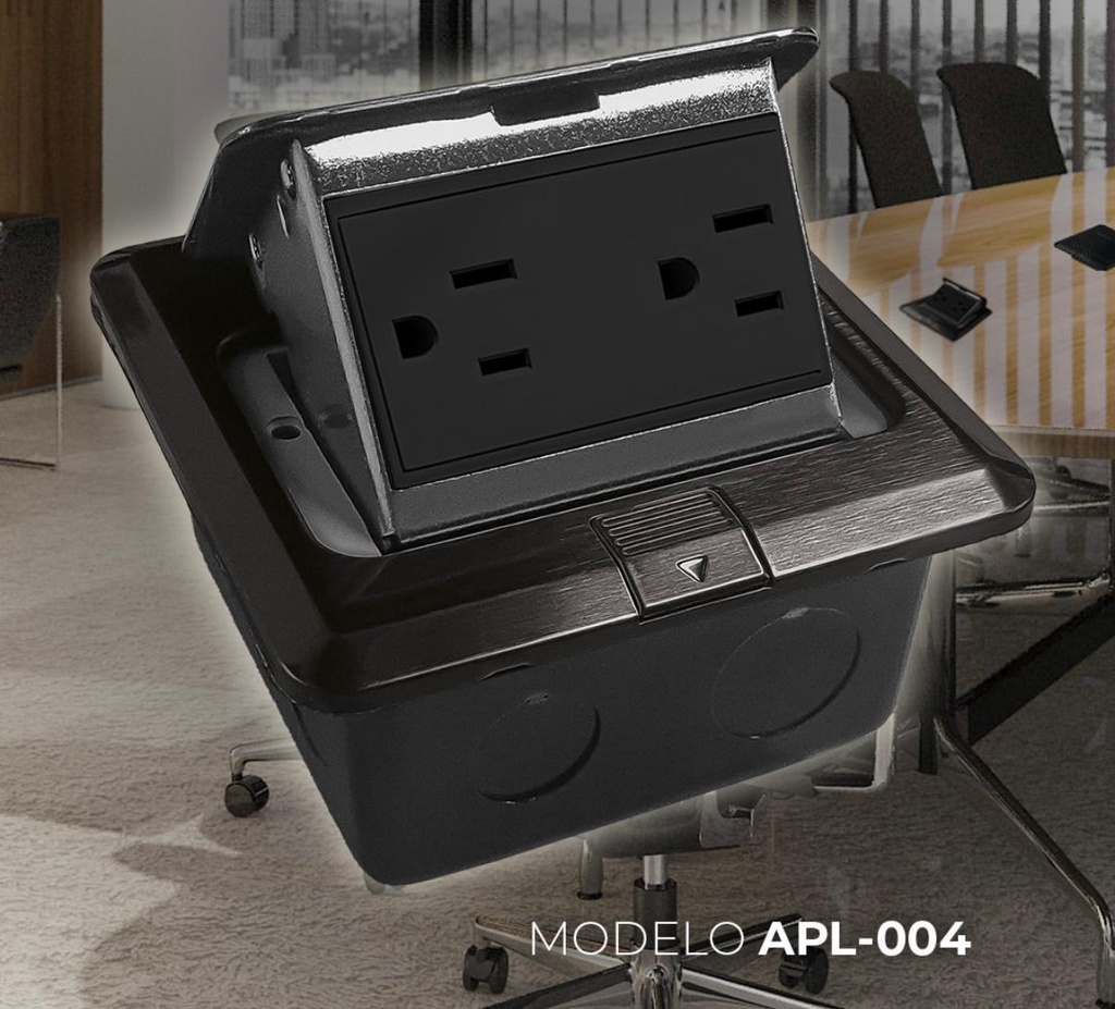 INN- PLACA DE PISO CONTACTO DUPLEX EMPOTRABLE POP-UP A INOX NEGRO 15A IP54