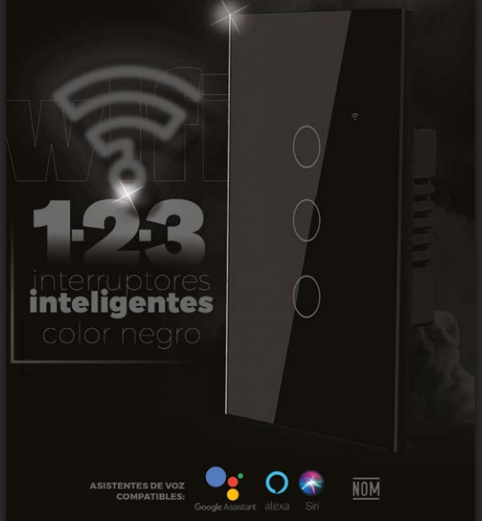 [124908] AKS - PLACA INTERRUPTOR APAGADOR INTELIGENTE WIFI, 3 APAGADORES NEGRO