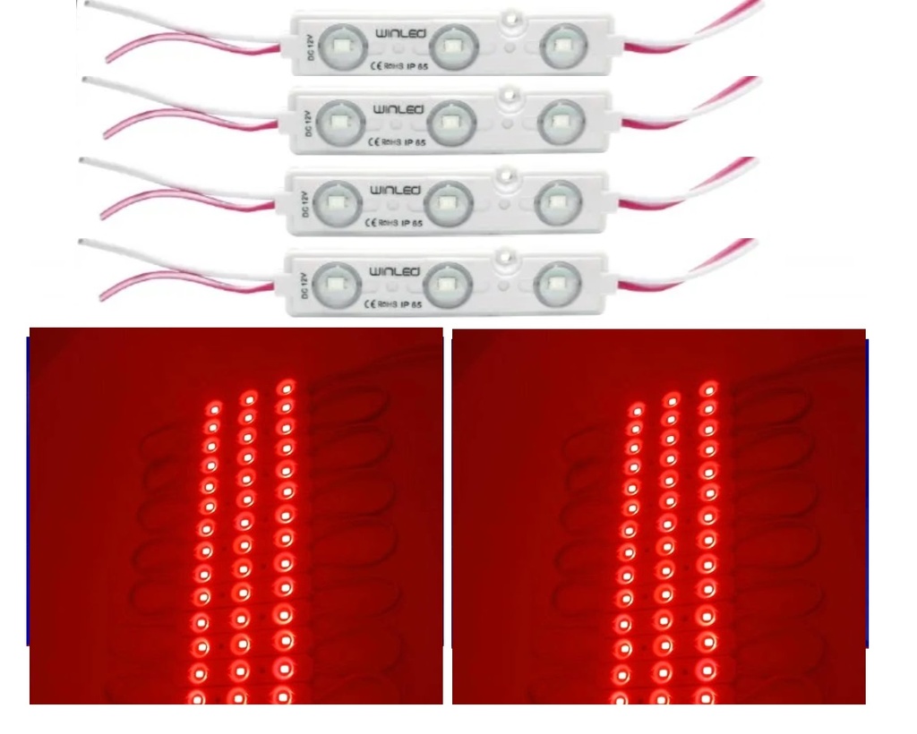 [WMO-011x10] 10pz MÓDULOS DE 3 LED SMD 2835 12v EXTERIOR ROJO