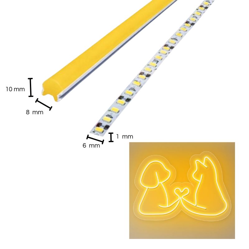 5m Tira Neon 2da Gen 12v 120l/m 6mm Amarillo Donado