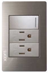 [BP20-M/P] LCK- PLACA METÁLICA CON 1 INTERRUPTOR SENCILLO Y 2 CONTACTOS DE 1 MÓDULO PLATEADO