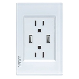 [BP25-CBB] LCK- PLACA CON CONTACTO DUPLEX Y 2 USB CRISTAL BLANCO