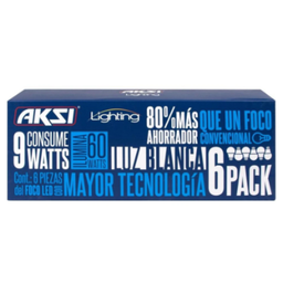 [129024] AKS- FOCO LED 6 PACK 9W ECO LUZ BLANCA, CAJA COLOR
