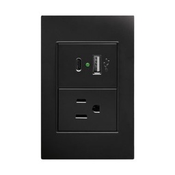 [APL-307] INN - PLACA CONTACTO SENCILLO Y CONVERTIDOR DE VOLTAJE DOBLE USB NEGRO