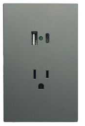 [APL-407] INN - PLACA LUXURY DE CONTACTO DOS SALIDAS USB TIPO A Y TIPO C COLOR GRIS OXFORD