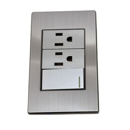[APL-115] INN- PLACA DOS CONTACTOS Y UN APAGADOR DE 3 VÍAS ACERO INOXIDABLE