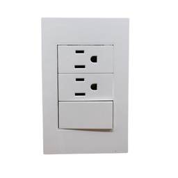 [APL-215] INN- PLACA DOS CONTACTOS Y UN APAGADOR DE 3 VÍAS POLICARBONATO BLANCO