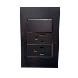 [APL-315] INN- PLACA DOS CONTACTOS Y UN APAGADOR DE 3 VÍAS POLICARBONATO NEGRO