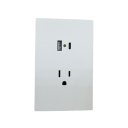 [APL-707] INN - PLACA LUXURY CONTACTO SENCILLO 90-277VCA Y CONVERTIDOR DE VOLTAJE DOBLE USB (TIPO A Y C) COLOR BLANCO